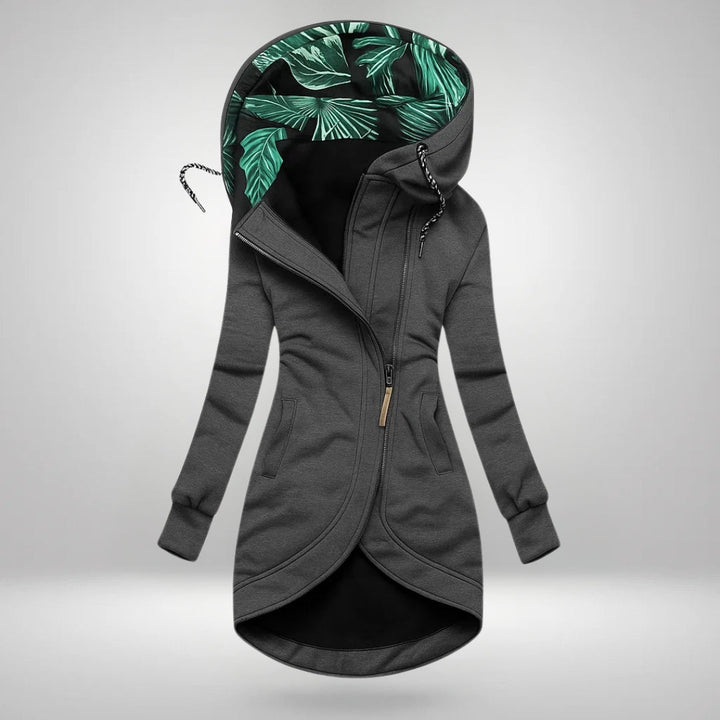Damen Lange Kapuzen-Stepp-Winterjacke