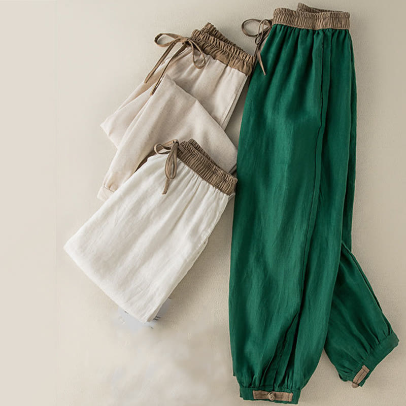 Einfarbige Sarouelhose für Damen mit Kordelzug und Taschen, lässig und bequem