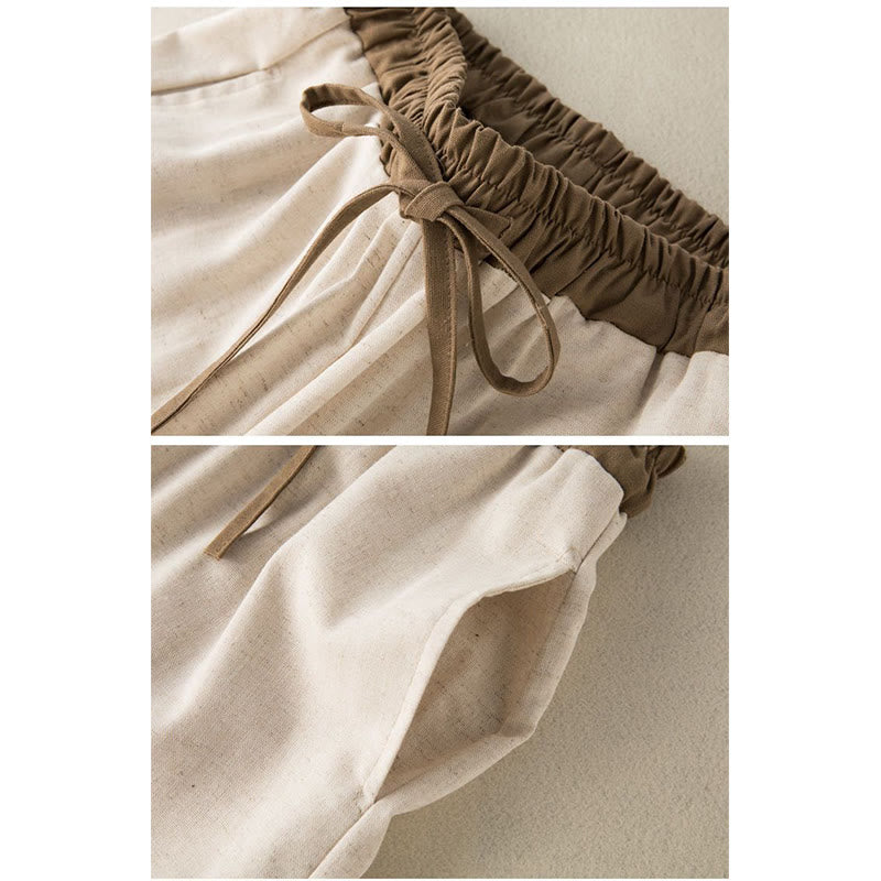 Einfarbige Sarouelhose für Damen mit Kordelzug und Taschen, lässig und bequem