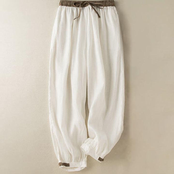 Einfarbige Sarouelhose für Damen mit Kordelzug und Taschen, lässig und bequem