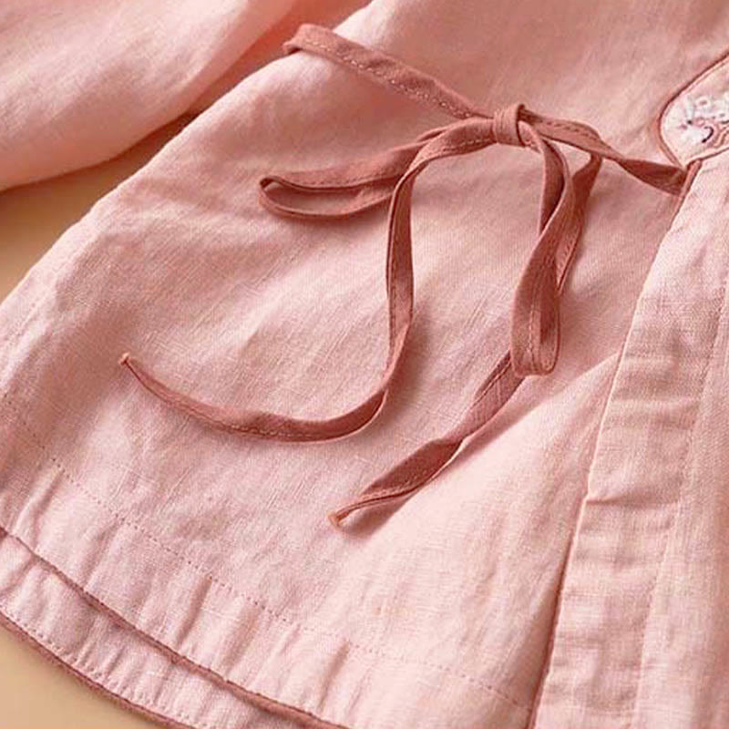 Lässige Langarm-Bluse für Damen mit Buddha- und Blumenstickereien