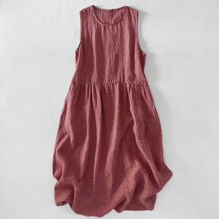 Damen Ärmelloses Midi Kleid Regular Fit Casual mit Karomuster und Taschen