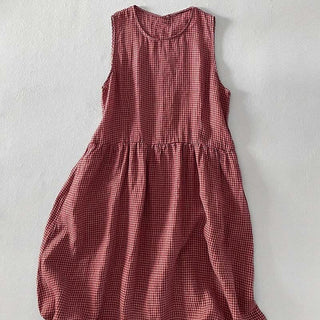 Damen Ärmelloses Midi Kleid Regular Fit Casual mit Karomuster und Taschen