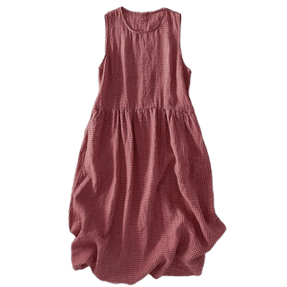 Damen Ärmelloses Midi Kleid Regular Fit Casual mit Karomuster und Taschen