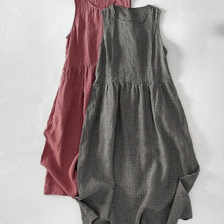 Damen Ärmelloses Midi Kleid Regular Fit Casual mit Karomuster und Taschen