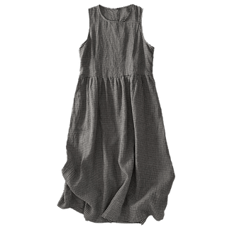 Damen Ärmelloses Midi Kleid Regular Fit Casual mit Karomuster und Taschen