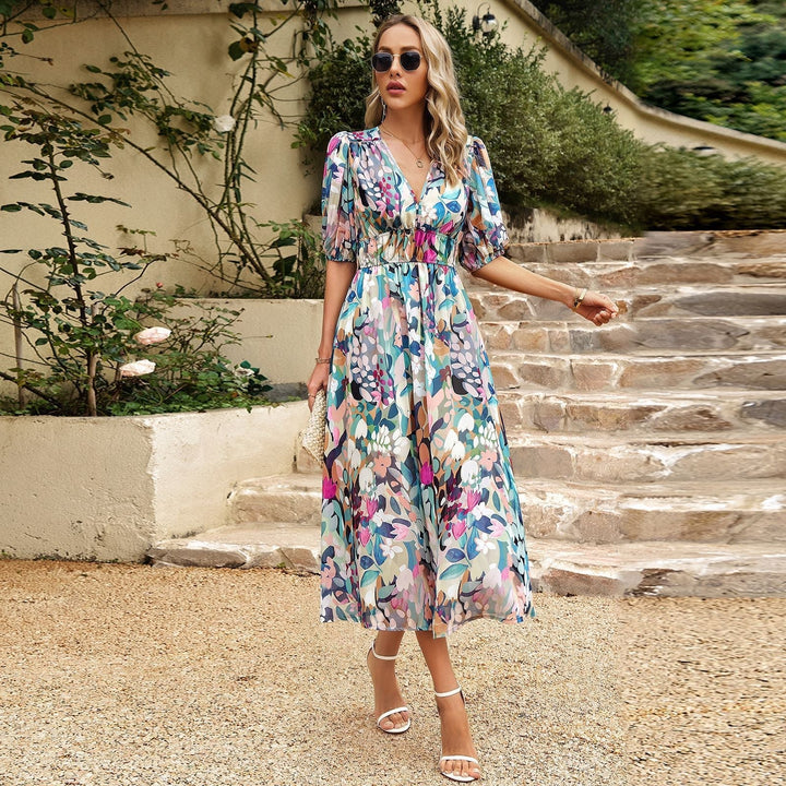 Midikleid Damen Regular Fit Elegant Blumenmuster