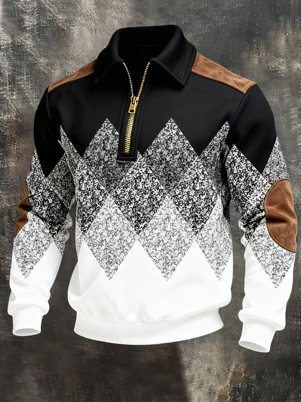 Zanik | Geometrischer Pullover mit halbem Reißverschluss