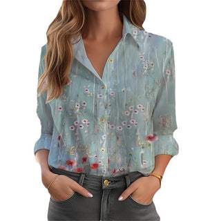 Langarmbluse für Damen mit floralem Muster und V-Ausschnitt, elegant und casual