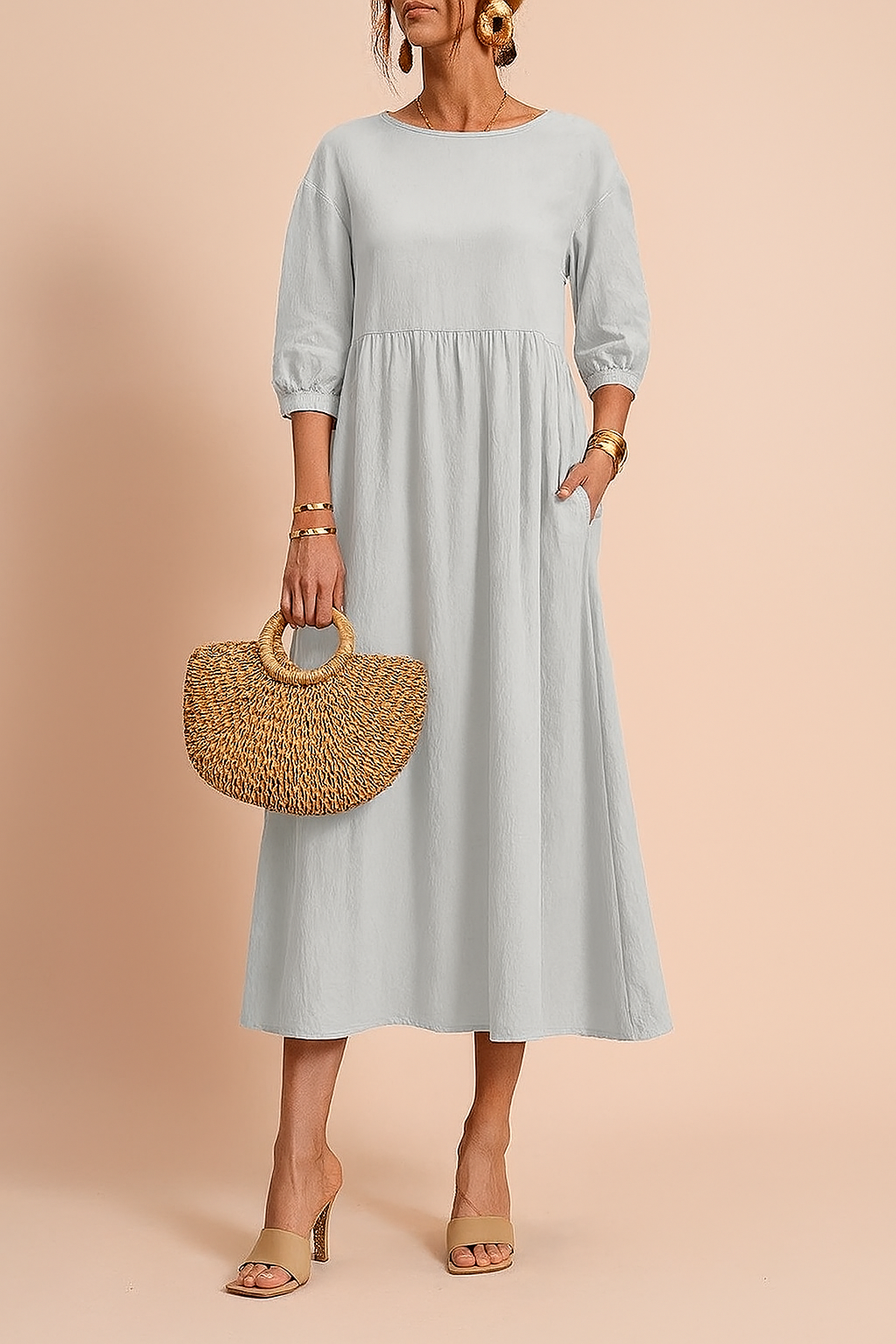 Midi Kleid Damen Elegant 3/4-Ärmel Business &amp; Freizeit