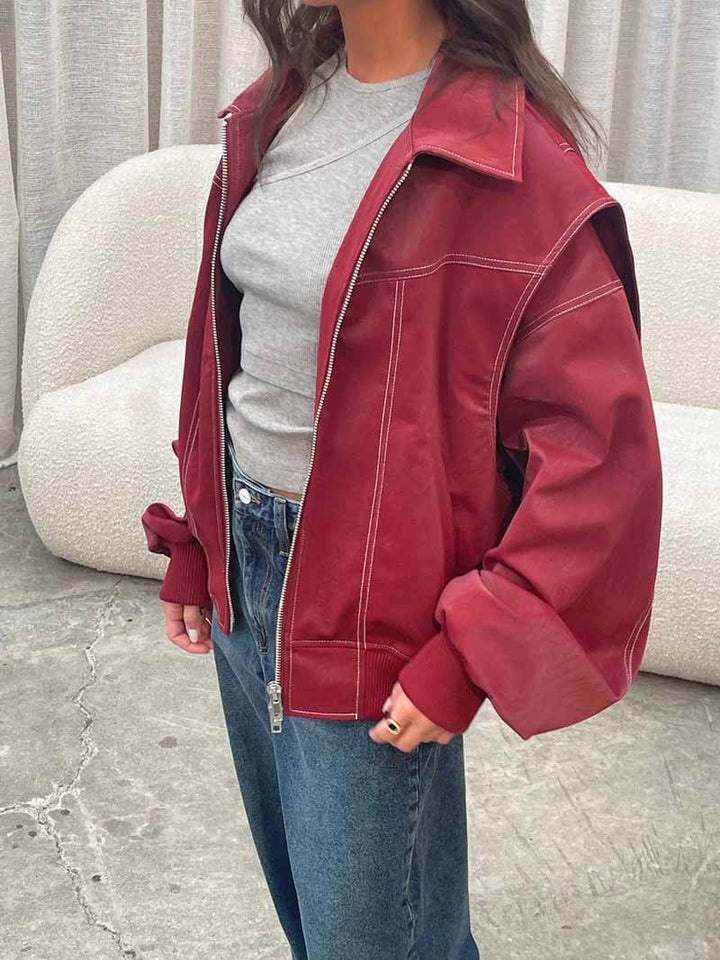 Oversize Leder Bomberjacke I Lederjacke I Leichte Übergangsjacke