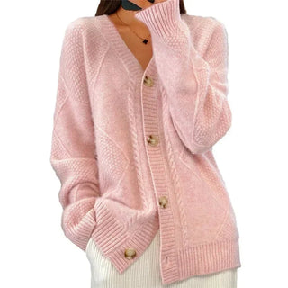 Aaliyah | Cardigan mit Knopfleiste, V-Ausschnitt und Diamantstrick-Detail