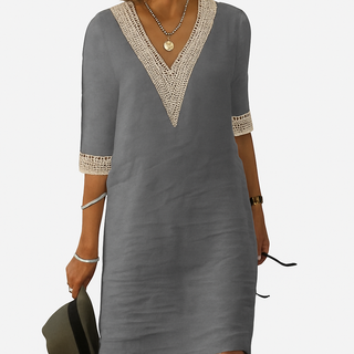 Sommerkleid Damen Relaxed Fit Freizeit V-Ausschnitt Spitze