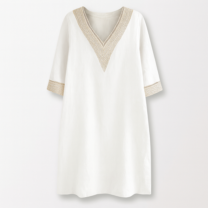 Sommerkleid Damen Relaxed Fit Freizeit V-Ausschnitt Spitze