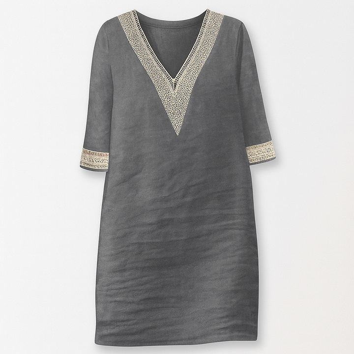 Sommerkleid Damen Relaxed Fit Freizeit V-Ausschnitt Spitze