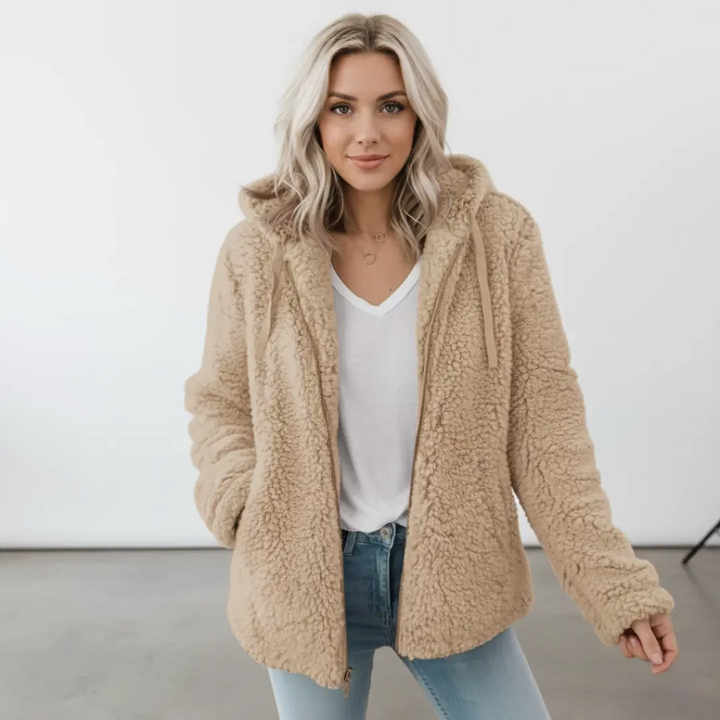 Mila I Damen Teddy Jacke mit Kapuze