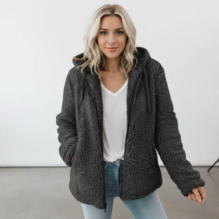 Mila I Damen Teddy Jacke mit Kapuze