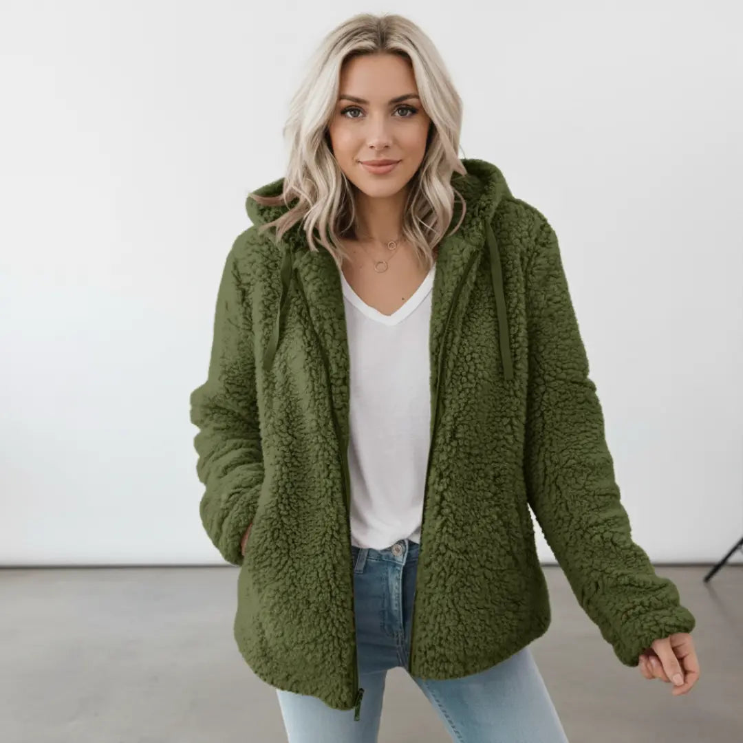 Mila I Damen Teddy Jacke mit Kapuze