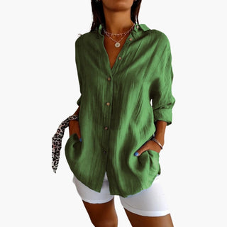 Damen Longline Bluse Elegant mit Knopfleiste und Langen Ärmeln