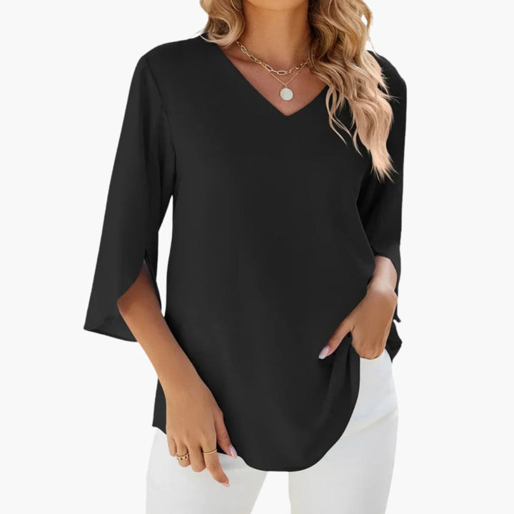 Damenbluse V-Ausschnitt Dreiviertelärmel Elegant Casual Alltag