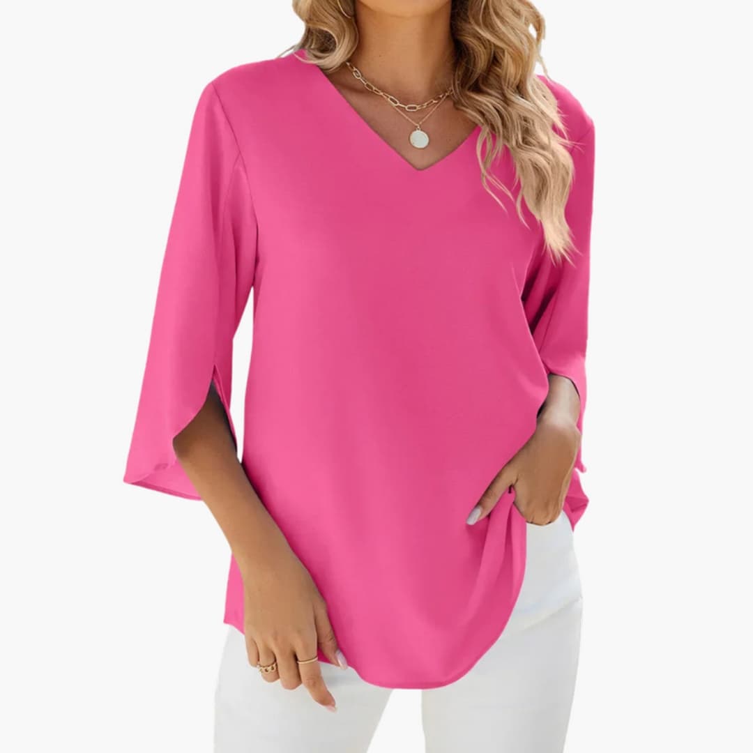Damenbluse V-Ausschnitt Dreiviertelärmel Elegant Casual Alltag