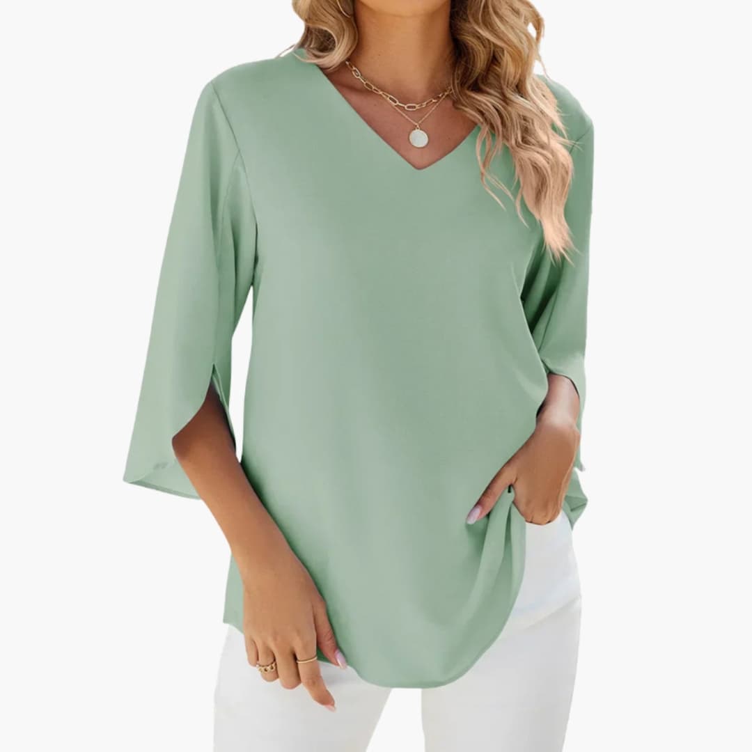Damenbluse V-Ausschnitt Dreiviertelärmel Elegant Casual Alltag