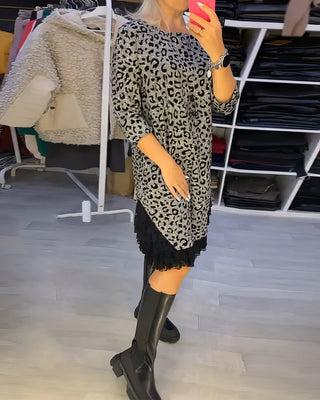 Elegante Damen Kleider | Figurbetontes Leopardenmuster Kleid mit Klassischem Rundhalsausschnitt | Stilvoller Look für Alltag und besondere Anlässe