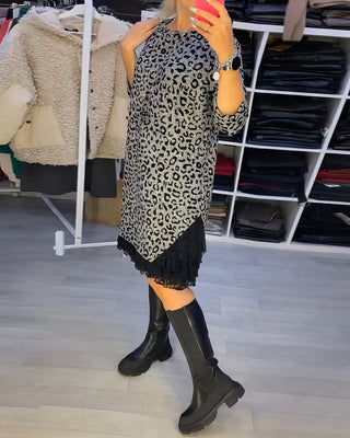 Elegante Damen Kleider | Figurbetontes Leopardenmuster Kleid mit Klassischem Rundhalsausschnitt | Stilvoller Look für Alltag und besondere Anlässe