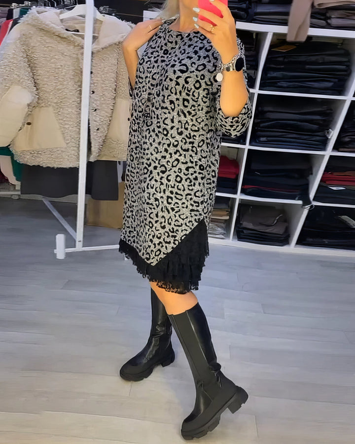 Elegante Damen Kleider | Figurbetontes Leopardenmuster Kleid mit Klassischem Rundhalsausschnitt | Stilvoller Look für Alltag und besondere Anlässe