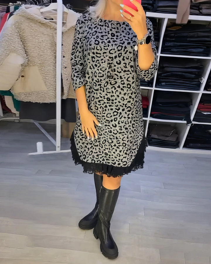 Elegante Damen Kleider | Figurbetontes Leopardenmuster Kleid mit Klassischem Rundhalsausschnitt | Stilvoller Look für Alltag und besondere Anlässe