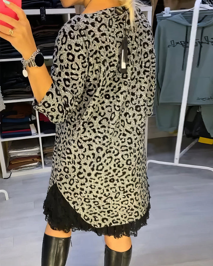 Elegante Damen Kleider | Figurbetontes Leopardenmuster Kleid mit Klassischem Rundhalsausschnitt | Stilvoller Look für Alltag und besondere Anlässe