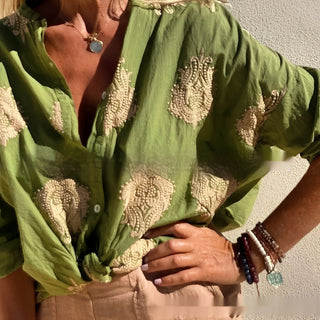 Damenbluse Relaxed Fit Freizeit mit Knopfleiste und Muster