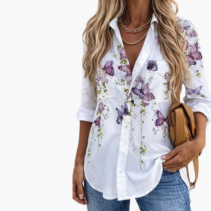Fließendes Sommer-Top | Bluse für Damen mit Schmetterlingsdruck in elegantem Stil