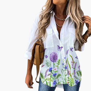 Fließendes Sommer-Top | Bluse für Damen mit Schmetterlingsdruck in elegantem Stil