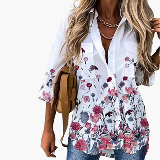 Fließendes Sommer-Top | Bluse für Damen mit Schmetterlingsdruck in elegantem Stil