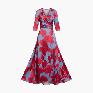 Damen Blumenkleid Elegant V-Ausschnitt Lang Freizeit
