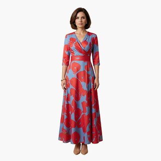 Damen Blumenkleid Elegant V-Ausschnitt Lang Freizeit