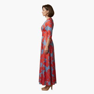 Damen Blumenkleid Elegant V-Ausschnitt Lang Freizeit