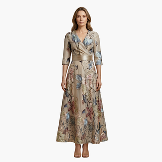 Damen Blumenkleid Elegant V-Ausschnitt Lang Freizeit