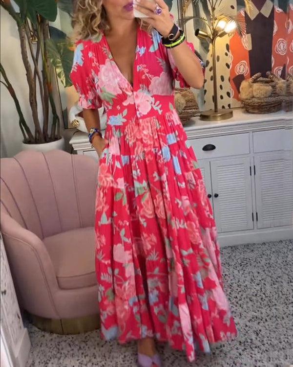 Floriana | Maxikleid mit Auffälligem Blumendruck und Fließender Silhouette | Elegantes Sommerkleid für Stil und Komfort