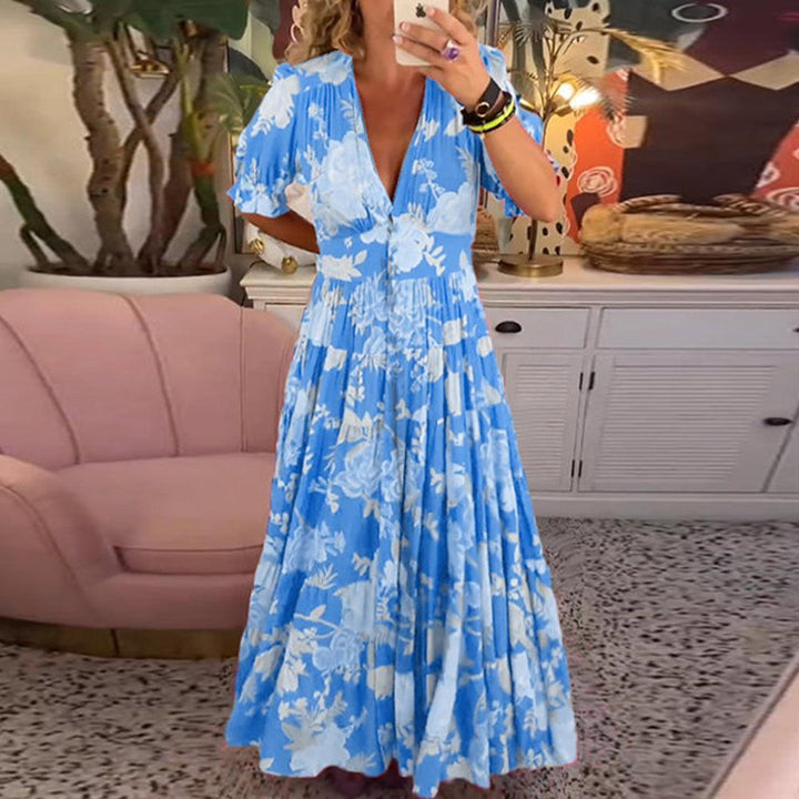 Floriana | Maxikleid mit Auffälligem Blumendruck und Fließender Silhouette | Elegantes Sommerkleid für Stil und Komfort