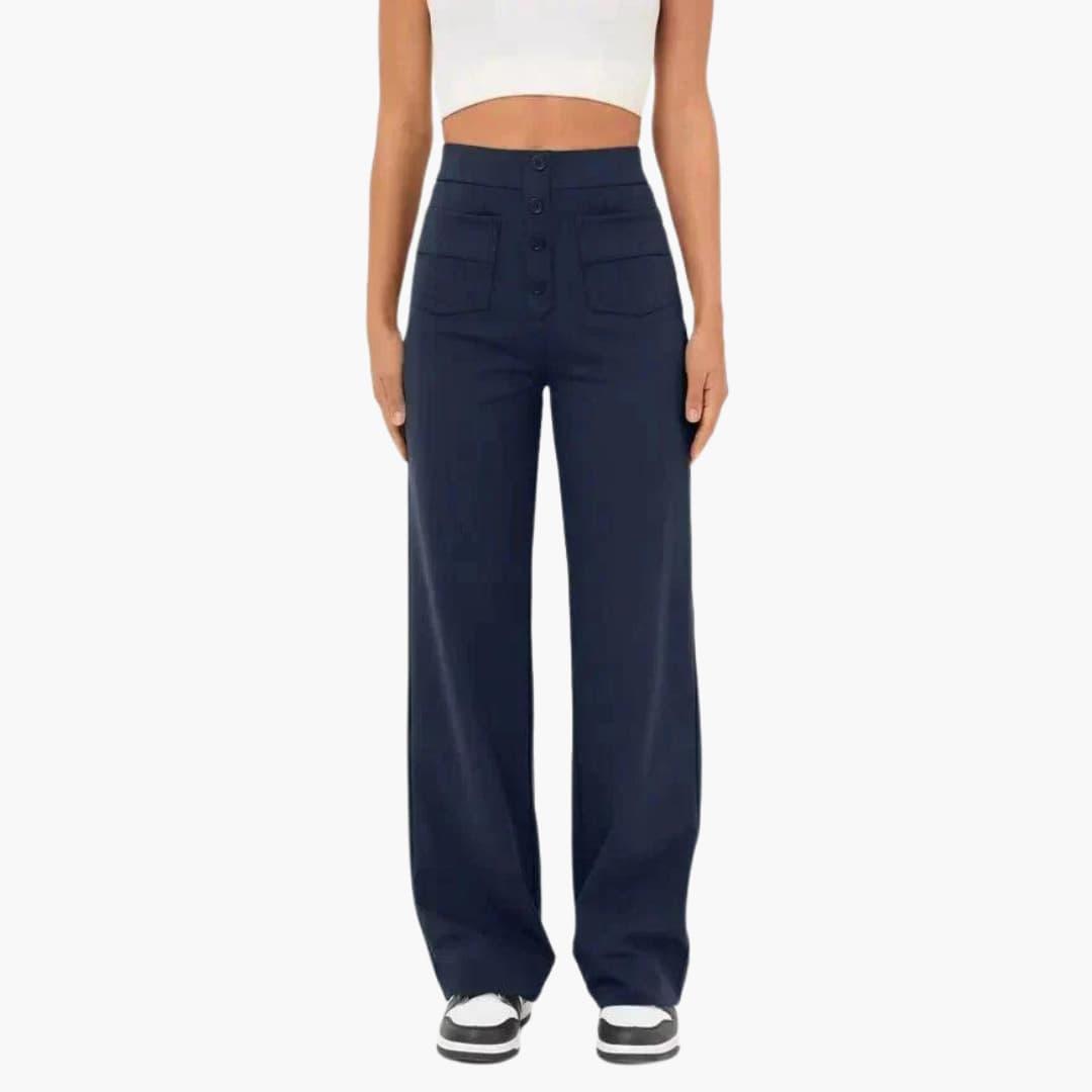 Hochtaillierte Palazzo-Hose für Damen mit Knopfleiste im eleganten Stil