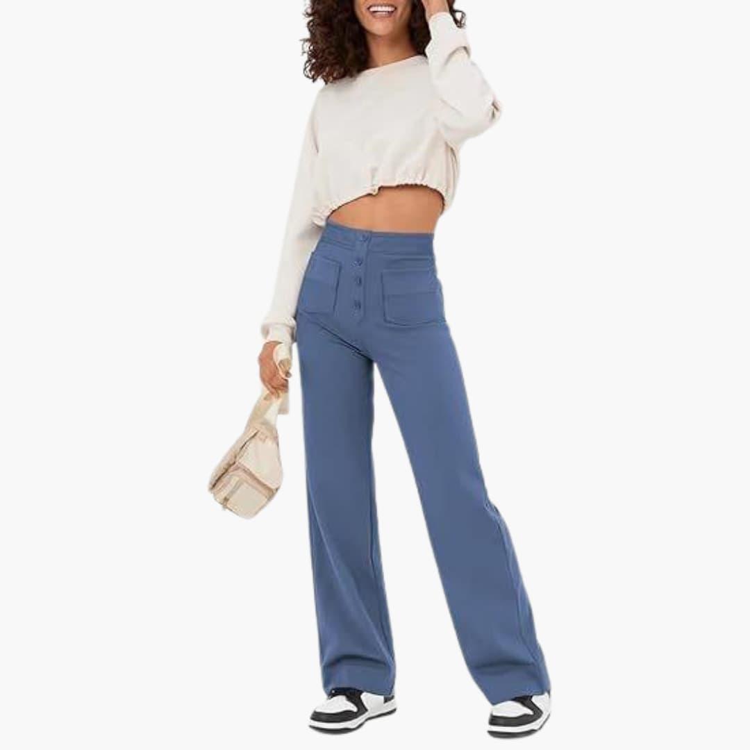 Hochtaillierte Palazzo-Hose für Damen mit Knopfleiste im eleganten Stil