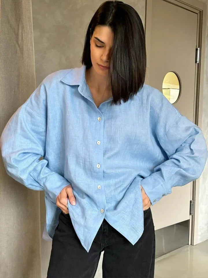 Oversize Hemdbluse Damen Locker Luftig Sommerbluse mit Knopfleiste für Freizeit &amp; Urlaub