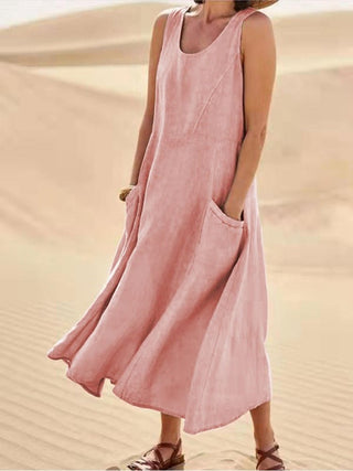 Damen Maxikleid Ärmellos Relaxed Fit Freizeit mit Taschen