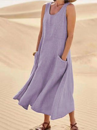 Damen Maxikleid Ärmellos Relaxed Fit Freizeit mit Taschen