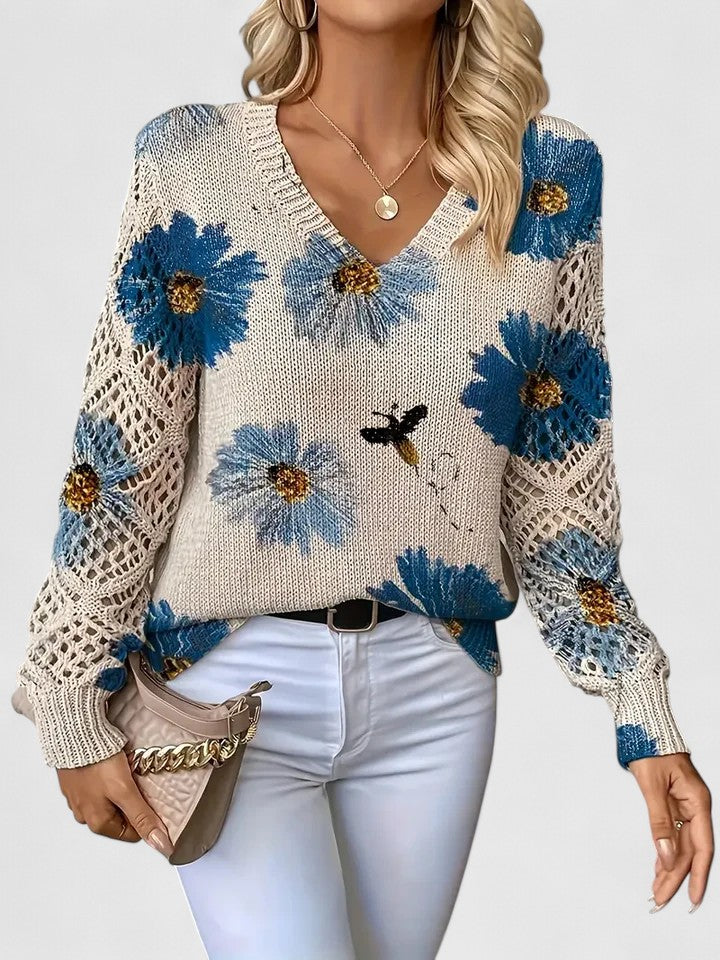 Kathleen | Florale Offene Strickjacke