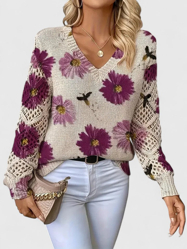 Kathleen | Florale Offene Strickjacke