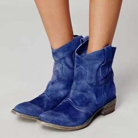 Damen Stiefeletten in Wildlederoptik mit Blockabsatz