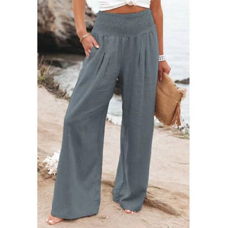 Sommerhose Damen Weites Bein Hohe Taille Stoffhose Luftig &amp; Bequem für Freizeit &amp; Urlaub